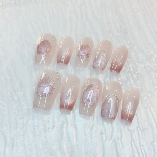 Blushing Gemstone Glimpse Handmade Press On Nails